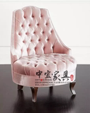 美式粉色绒布拉扣单人沙发 公主椅 欧式新古典老虎椅咖啡厅沙发椅