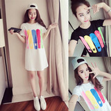 夏季女式新款连衣裙韩国修身显瘦短裙字母中长款包臀短袖T恤裙子
