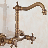 全铜 欧式 仿古风格浴室卫生间入墙式厨房水槽冷热旋转水龙头包邮