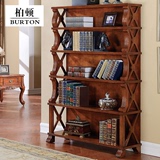 美式实木书架欧式书柜置物架多层带抽单个书柜收纳书橱储物柜整装