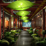 新现代中式布艺树叶吊灯卧室客厅酒店会所餐厅茶馆灯笼灯具东南亚
