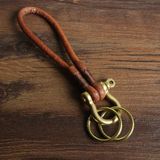 纯铜牛皮绳手工制作编制钥匙扣黄铜马蹄扣汽车个性手拎真皮钥匙链
