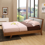北欧实木床宜家日式1.8米软包靠背布艺双人床橡木美式床复古定做
