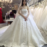 2016新款韩式新娘奢华抹胸长拖尾婚纱礼服花朵高端定制修身显瘦夏
