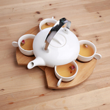 日式简约家用纯白陶瓷整套茶具茶壶茶杯竹木架托盘套装组合