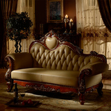 新古典欧式美式全实木贵妃椅 法式真皮沙发床贵妃榻美人躺椅沙发