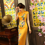 中式真丝旗袍长款夏季日常改良优雅修身显瘦短袖长旗袍连衣裙礼服