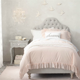 法式优雅公主房布艺床卧室家具套装 欧式简约女孩房绒布软体床