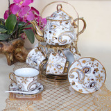 欧式复古陶瓷茶具整套带铁架子套装结婚庆家用高档咖啡杯碟花茶壶