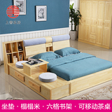 简约现代中式纯松木床实木榻榻米床1.51.8米简易双人大床储物婚床