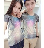 2016qlz情侣装夏季新款星空中学生半袖短袖个性韩国潮男女T恤班服
