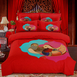 婚庆四件套大红 床单式全棉磨毛加厚2.0被套 1.8米婚礼床品欧式