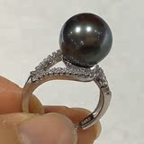 天然大溪地海水黑珍珠戒指 925银戒指托强光正圆 送妈妈 送女友