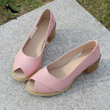 夏季新款粉色甜美粗跟中高跟鱼嘴凉鞋露趾罗马女鞋定制大码小码鞋
