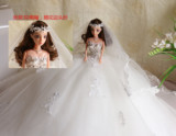 2016新款3D美瞳奢华镶钻情人节生日礼物芭比娃娃婚纱摆件