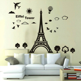 创意墙贴贴纸卧室客厅沙发 黑色建筑简约巴黎城市铁塔音乐墙贴