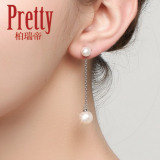 S925纯银天然珍珠耳钉女长款耳环日韩国气质优雅情人节礼物送女友