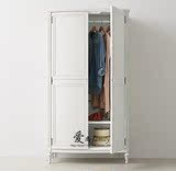 欧式简约实木白色衣柜 橡木实木复古衣柜  美式乡村实木儿童衣柜