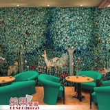 3D绿色植物森林丛林麋鹿动物大型壁画网吧餐厅酒吧主题房墙纸壁纸