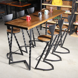 北欧式铁艺实木吧台桌椅靠背酒吧桌椅吧凳高脚椅创意奶茶餐饮桌椅