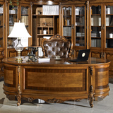 欧式书桌实木书桌书椅组合 美式书房写字桌 高档电脑桌弧形办公桌