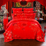 品牌婚庆床上用品全棉刺绣花龙凤四件套大红结婚贡缎被套婚礼床单