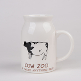 创意酸奶杯 咖啡牛奶杯马克水杯 白色奶牛图案450ML 大容量陶瓷杯