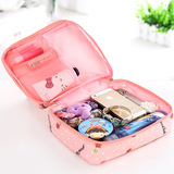 学生手提化妆包粉红色包装洗漱用品的收纳盒放行李箱分装袋带网格