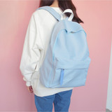韩国代购款纯色休闲帆布双肩包中学生书包男女旅行包学院风电脑包