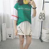 夏季韩版原宿风套装女宽松短袖T恤+运动阔腿短裤两件套学生闺蜜装