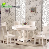 特价白色实木餐桌椅1.5橡木大圆桌双层转盘1.3饭桌10人1.8米餐桌