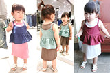 seeyababy韩国婴幼儿女宝宝春款纯棉荷叶边纯色吊带背心百搭单品