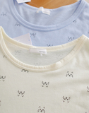 夏日新品 日本原单森林系甜美童趣卡通猫咪印花宽松百搭长款t恤