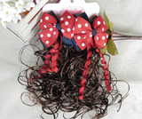 韩国儿童女童蝴蝶结飘带假发卷发辫子饰品女孩发夹顶夹头饰品