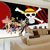 3D无缝动漫电视背景墙纸卧室床头卡通海贼王草帽成员儿童房壁画