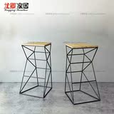 美式复古吧台椅铁艺方形椅咖啡休闲椅酒吧凳创意实木方凳高脚餐椅