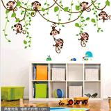 可爱卡通小猴子 绿藤 幼儿园装饰儿童房装饰贴纸环保可移除墙贴