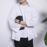 大赖自制 韩版夏季短袖纯白色休闲宽松圆领七分袖情侣防晒衬衫潮