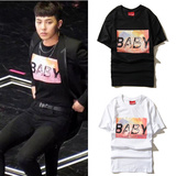 Bigbang权志龙GD湖南 跨年同款baby字母彩色印花情侣纯棉短袖 T恤