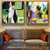 现代抽象派油画别墅大堂楼梯客厅玄关样板房简约有框挂画