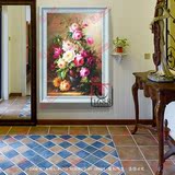 现代家居纯手绘油画玄关过道装饰画客厅抽象画花卉竖版油画