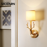 摩灯时代 新款美式全铜鹿头壁灯 客厅卧室床头壁灯镜前灯单头壁灯