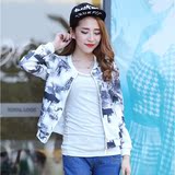 2016春季新款韩版修身印花长袖棒球服女短款休闲夹克开衫外套薄款