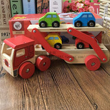 男孩木质汽车玩具男宝宝礼物木头双层运载货车2345岁耐摔木头汽车