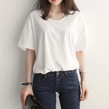 夏季韩版纯棉优质t恤女款 宽松休闲圆领短袖学生T恤打底衫白色潮