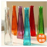 彩色透明简约现代玻璃富贵竹小花瓶时尚三角形玻璃花瓶落地花瓶