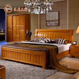 实木床套房 橡木婚床双人床1.8单人床1.5儿童床1.2米 储物高箱床