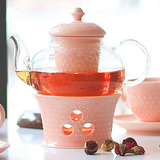 陶瓷玻璃花茶壶 加热水果茶 色釉耐热下午无茶杯煮茶具蜡烛包邮