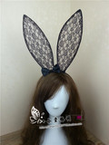 蕾丝兔耳朵发箍万圣节复活节兔女郎写真COS发饰可随意折