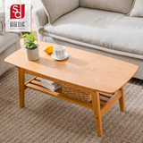 实木双层茶几简约长方形橡木桌子组装现代欧式小户型客厅茶几包邮